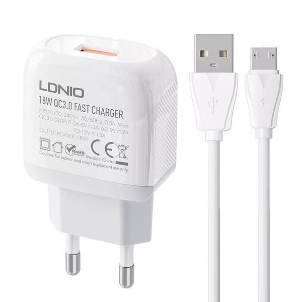 شارژر دیواری 18وات الدینیو مدل A1307Q به همراه کابل USB-C
