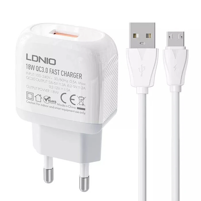 شارژر دیواری 18وات الدینیو مدل A1307Q به همراه کابل USB-C