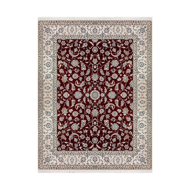 فرش دستبافت ۶ متری مدل افشان نایین ۶لا کد 1039 زمینه لاکی