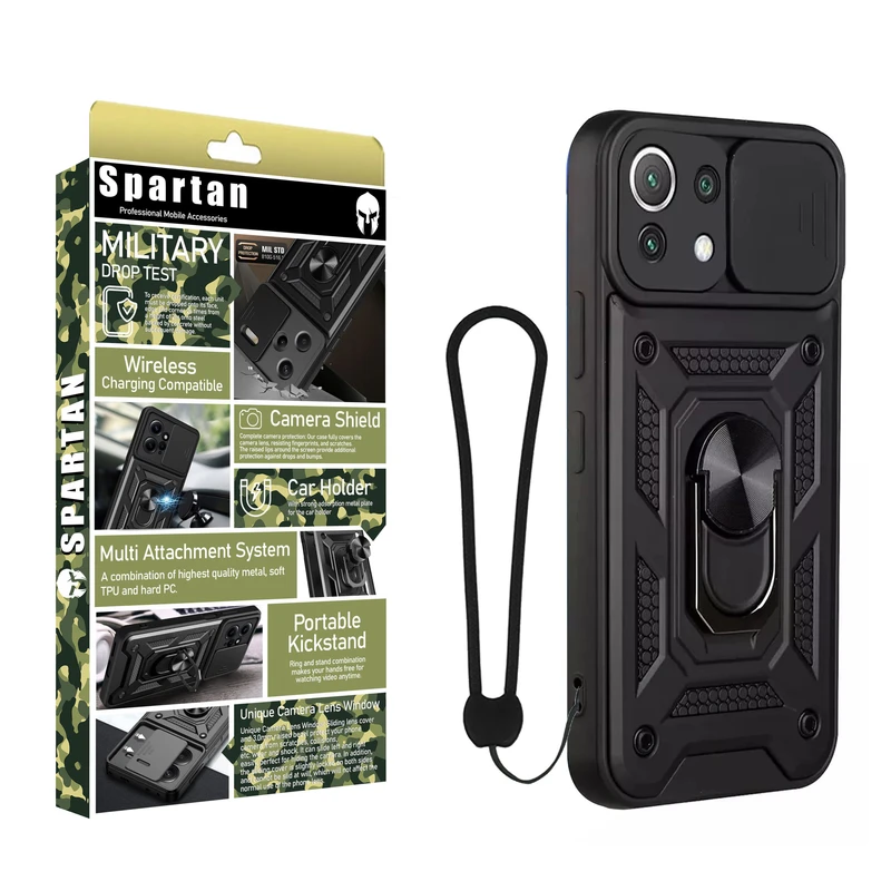 کاور اسپارتان مدل Defender ArmorStrap مناسب برای گوشی موبایل شیائومی Mi 11 Lite 4G / Mi 11 Lite 5G / 11 Lite 5G NE به همراه بندآویز