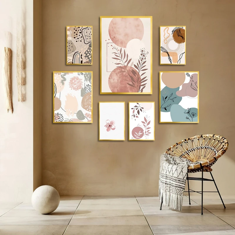 تابلو بکلیت طرح نقاشی مینیمال برگ مدل شاین اکلیلی T-3085 مجموعه 7 عددی