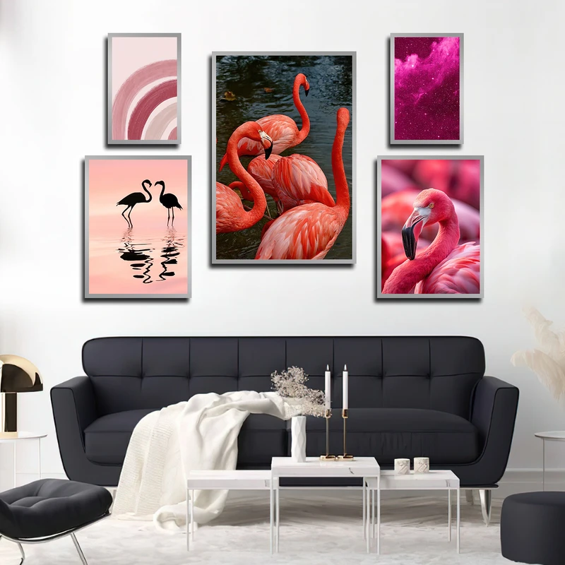 تابلو بکلیت طرح فلامینگو  مدل SI-3220 فریم نقره ای مجموعه 5 عددی