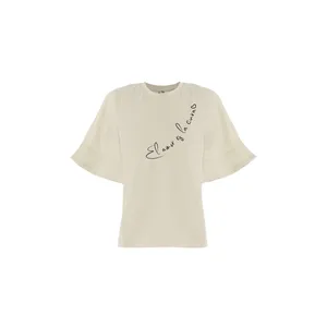 تی شرت آستین کوتاه زنانه بنیس مدل ناربن رنگ کرم