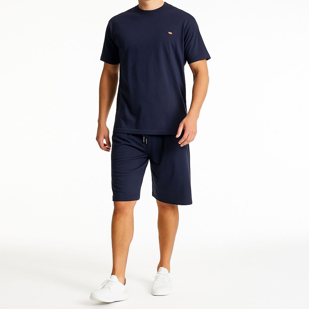 ست تی شرت و شلوارک مردانه مادر مدل ریپل رنگ سرمه ای - - 1