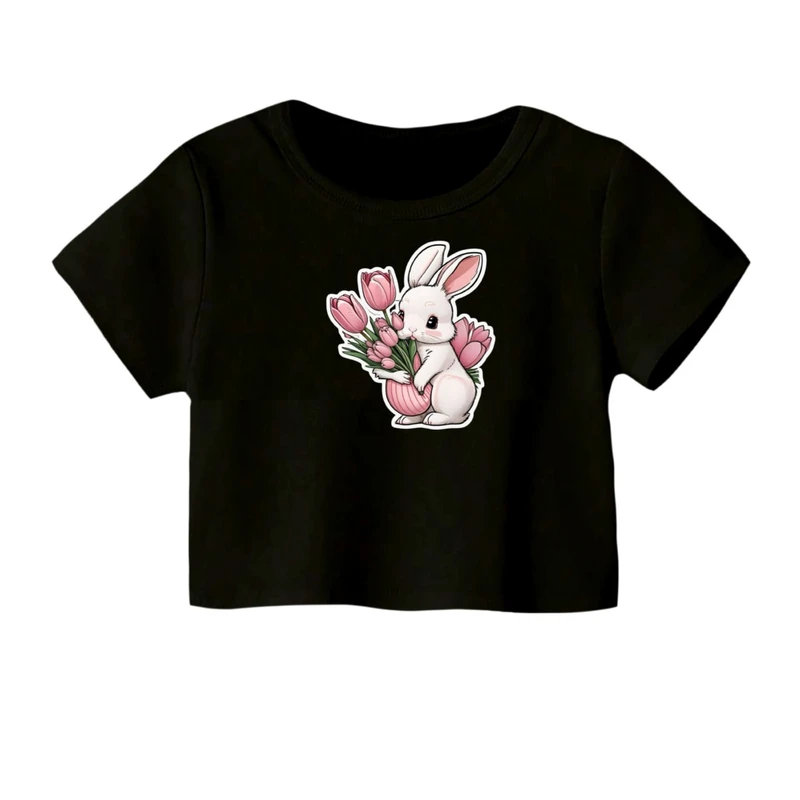 کراپ‌ تی‌شرت آستین کوتاه زنانه مدل خرگوش کد 02