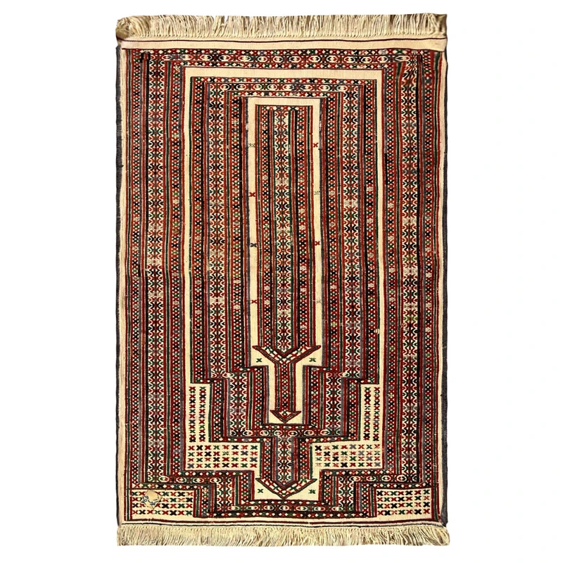 گلیم دستبافت کناره یک متری مدل قشقایی کد NKP.RJ96 زمینه کرم