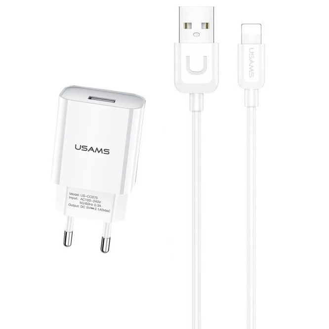 شارژر دیواری 10 وات یوسمز مدل T21L به همراه کابل لایتنینگ