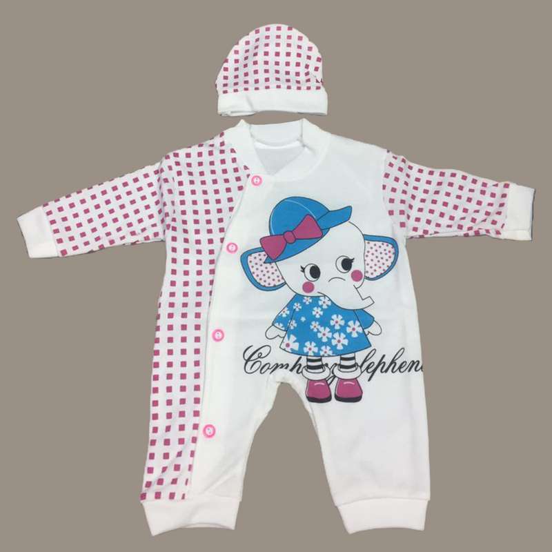 ست سرهمی و کلاه نوزادی مدل فیل رنگ سفید