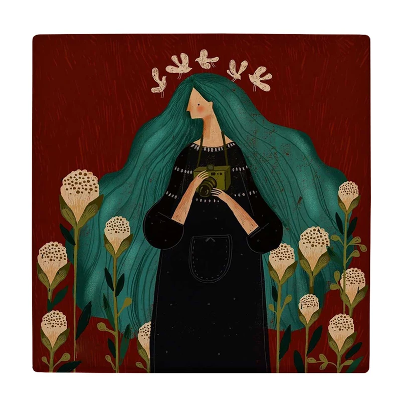  زیر لیوانی  طرح نقاشی بانو و پرندگان کد    5757138_3972