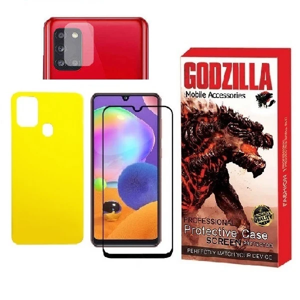 محافظ صفحه نمایش گودزیلا مدل FUL مناسب برای گوشی موبایل سامسونگ Galaxy A21S به همراه محافظ پشت گوشی و محافظ لنز دوربین