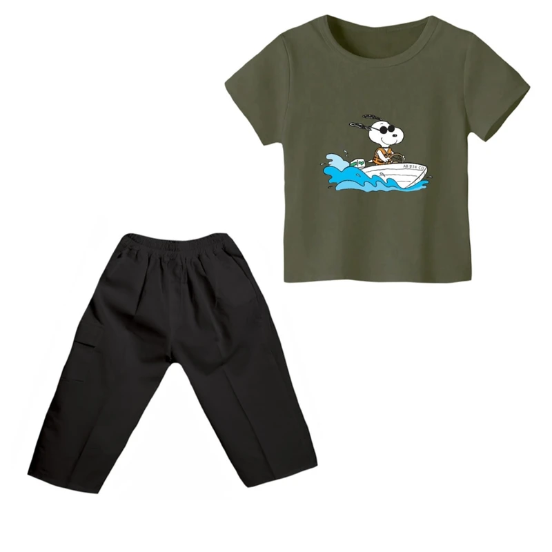 ست تی شرت و شلوارک پسرانه مدل اسنوپی کد ۶۲