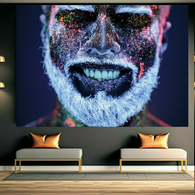 تابلو بوم طرح مخمل آرایشگاه مردانه مدل صورت رنگی کد GR1757