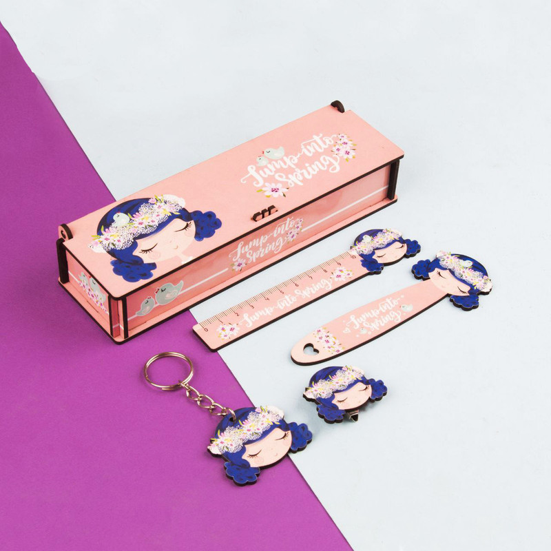 بسته لوازم تحریر مدل دختر بهاری مجموعه 5 عددی