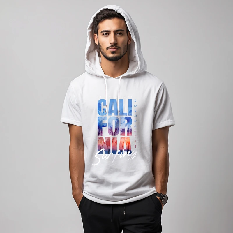 تی شرت کلاه دار مردانه مدل 14020827c رنگ سفید