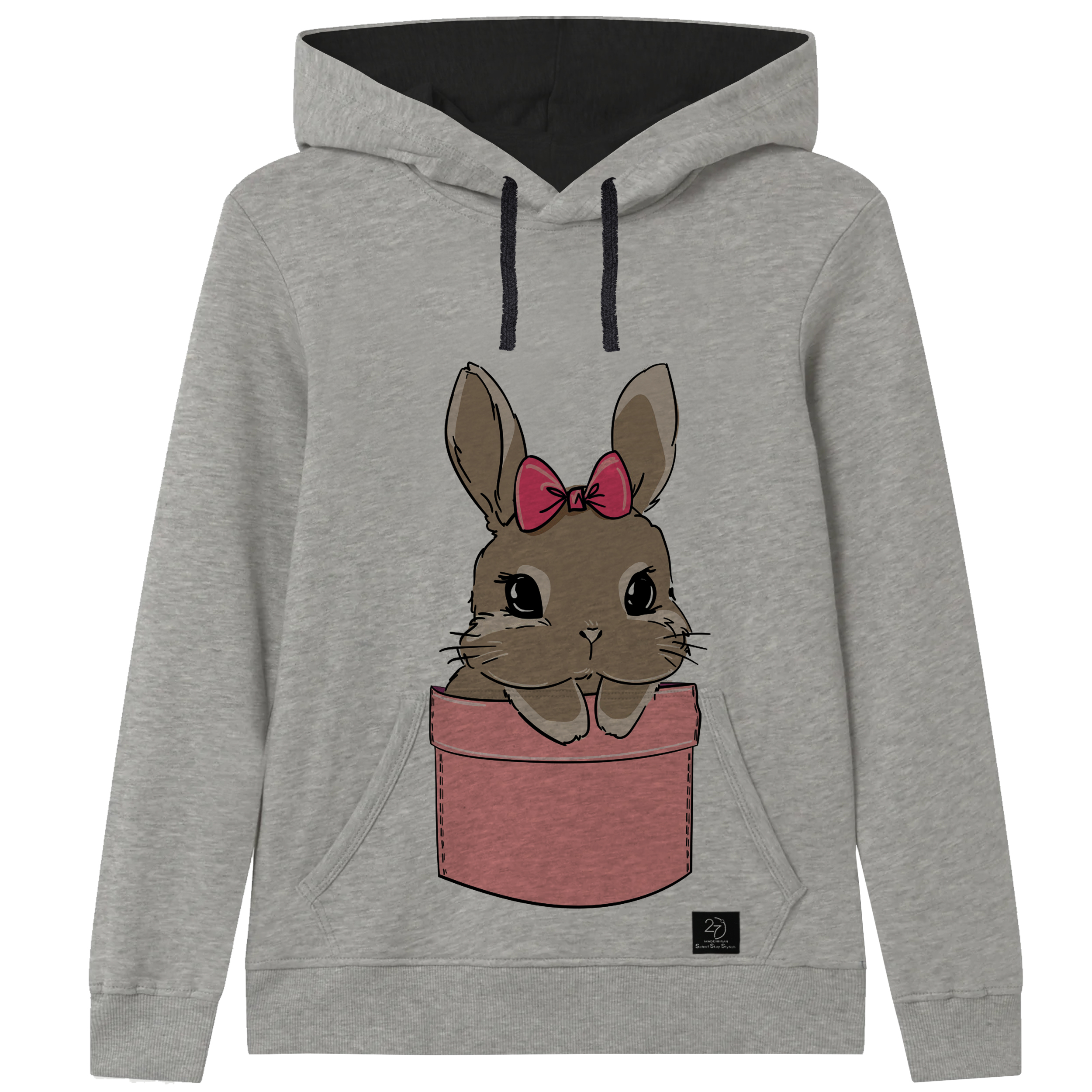 هودی دخترانه 27 مدل خرگوش کد J50 رنگ طوسی