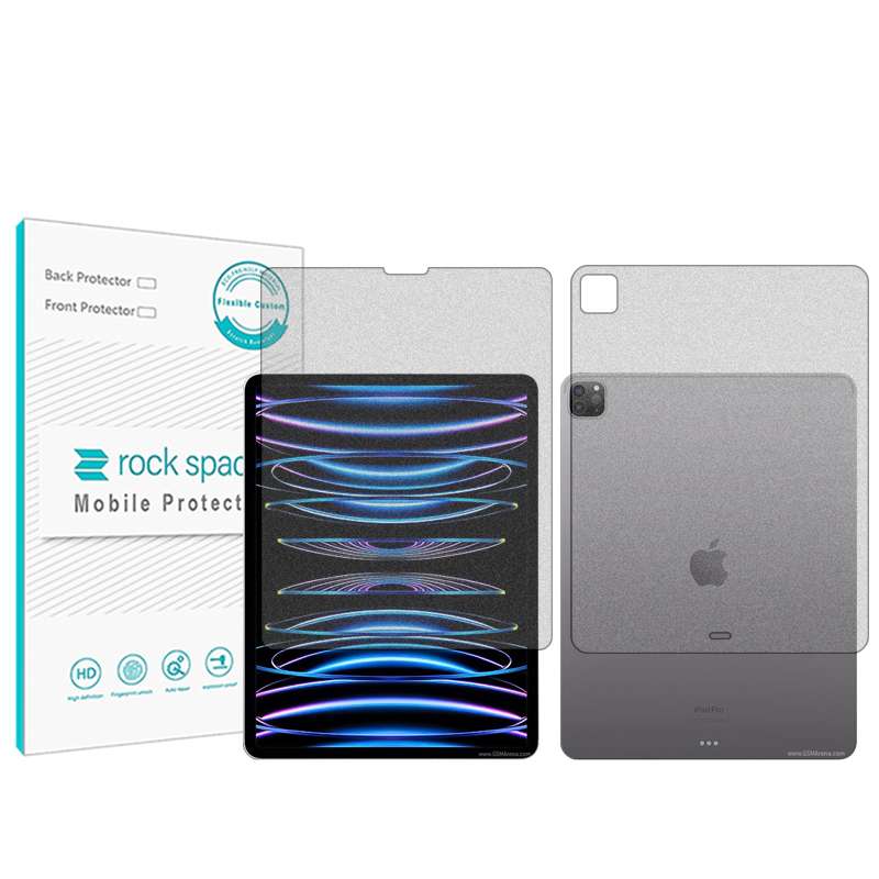 محافظ صفحه نمایش مات راک اسپیس مدل HyMTT مناسب برای تبلت اپل iPad Pro 12.9 (2022) به همراه محافظ پشت تبلت محافظ صفحه نمایش مات راک اسپیس مدل HyMTT مناسب برای تبلت اپل iPad Pro 12.9 (2022) به همراه محافظ پشت تبلت