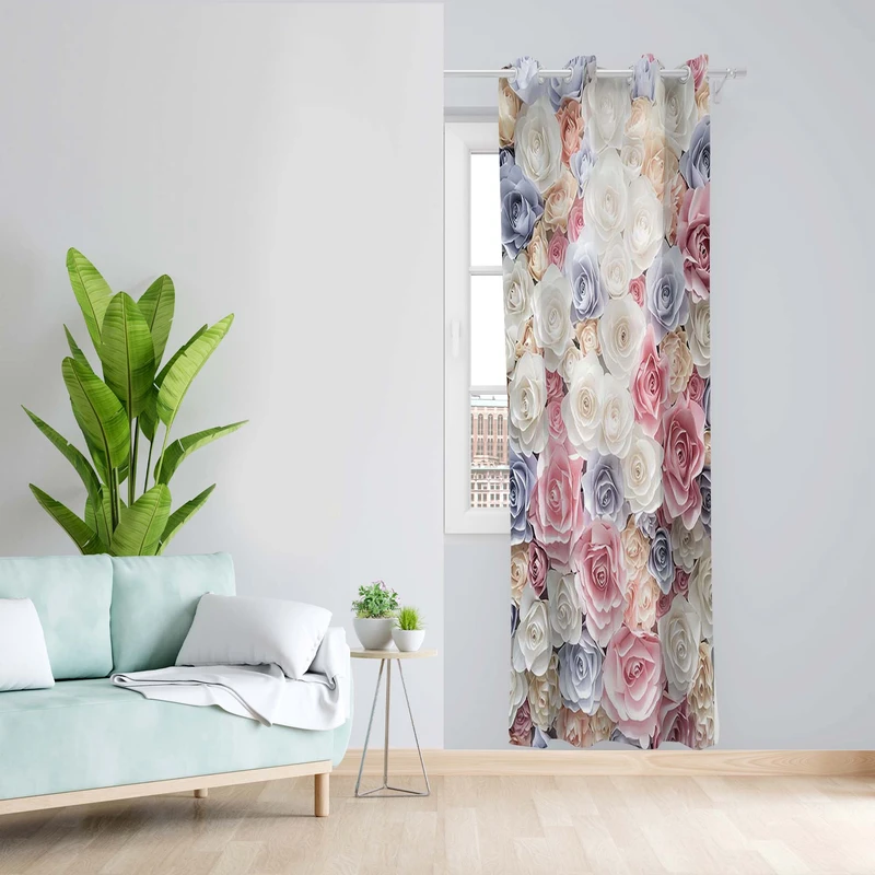 پرده طرح گل مدل مخمل پانچی کد 5146 z سایز 140x200 سانتی متر