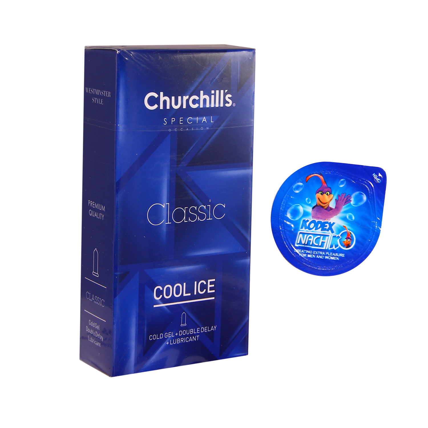 کاندوم چرچیلز مدل Cool Ice بسته 12 عددی به همراه کاندوم ناچ کدکس مدل بلیسر