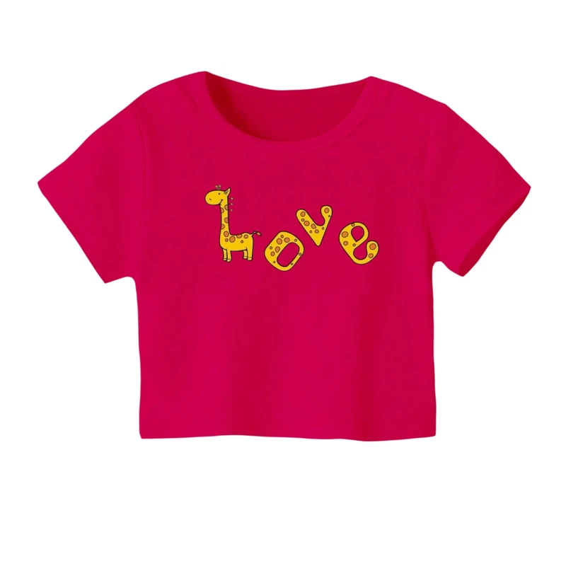 کراپ‌ تی‌شرت آستین کوتاه زنانه مدل زرافه کد ۱۰