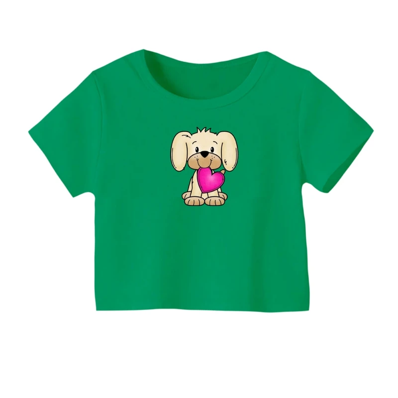 کراپ‌ تی‌شرت آستین کوتاه زنانه مدل هاپو مهربون کد 01