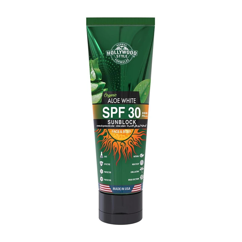 کرم ضد آفتاب بدون رنگ هالیوود استایل SPF 30 مدل آلوئه ورا مناسب انواع پوست حجم 100 میلی‌لیتر