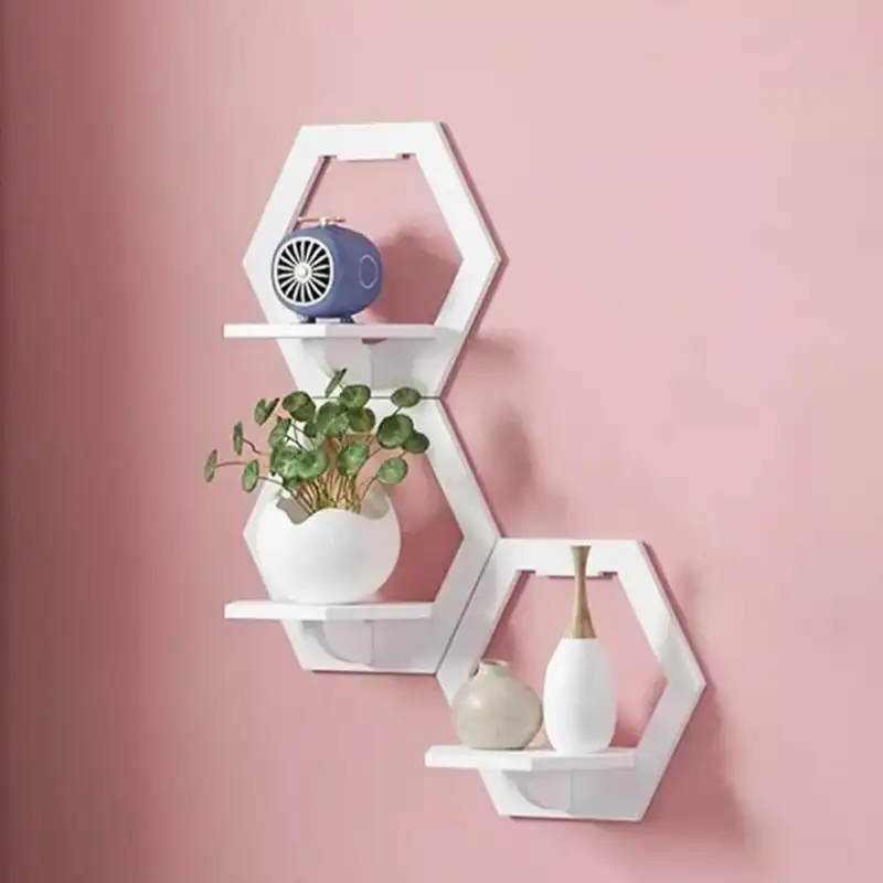 شلف دیواری خونه خاص مدل شش ضلعی مجموعه 5 عددی