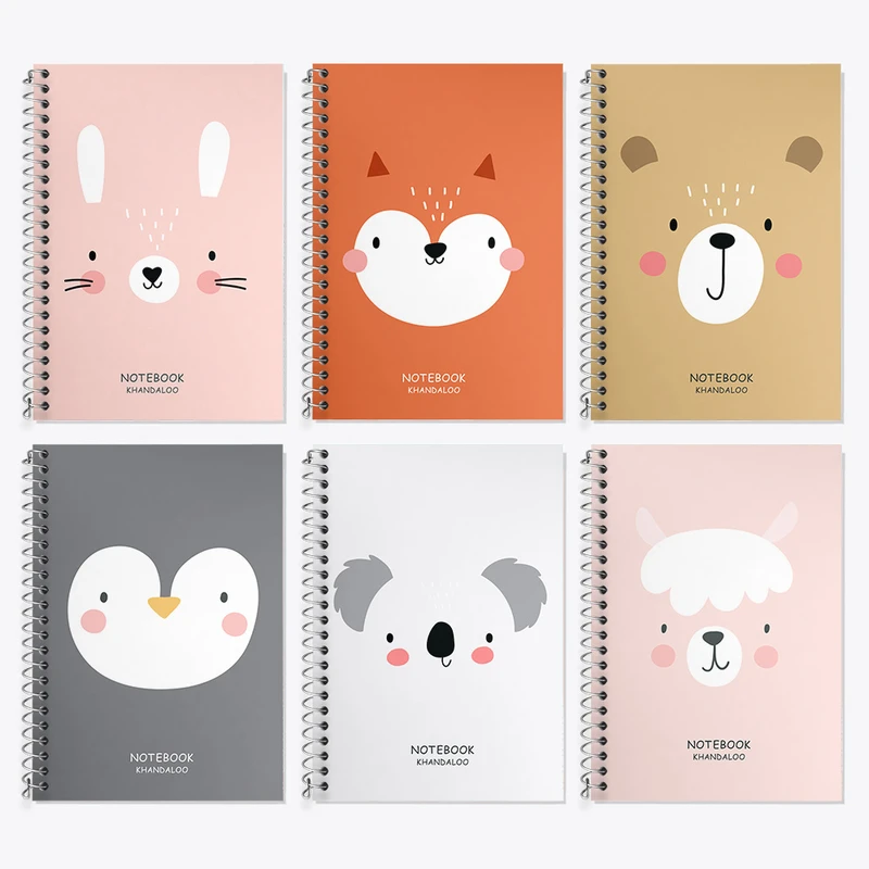 دفتر زبان 50 برگ خندالو مدل دو خط طرح حیوانات بامزه کد 126 مجموعه 6 عددی