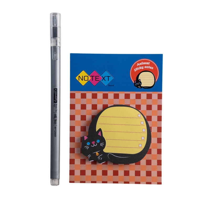 کاغذ یادداشت چسب دار مدل گربه سایز 6.5×5.5 سانتی متر به همراه روان نویس