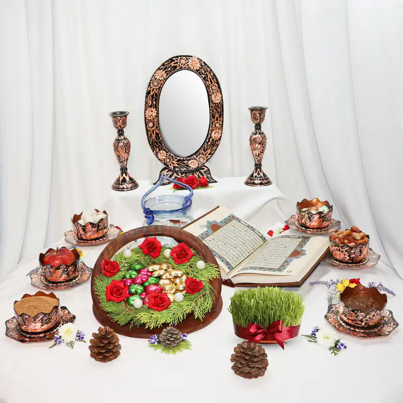 ست 15 تکه هفت سین مسی مدل الماس تراش طرح دالبری کد 38227Ellipse