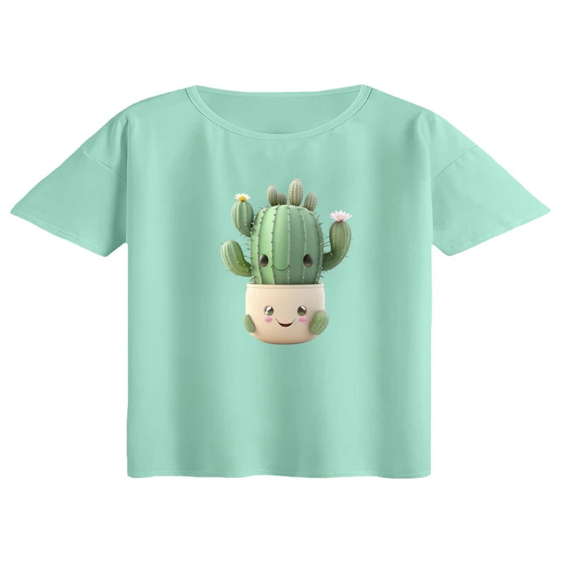 کراپ تی‌شرت آستین کوتاه زنانه مدل کاکتوس کد ۲