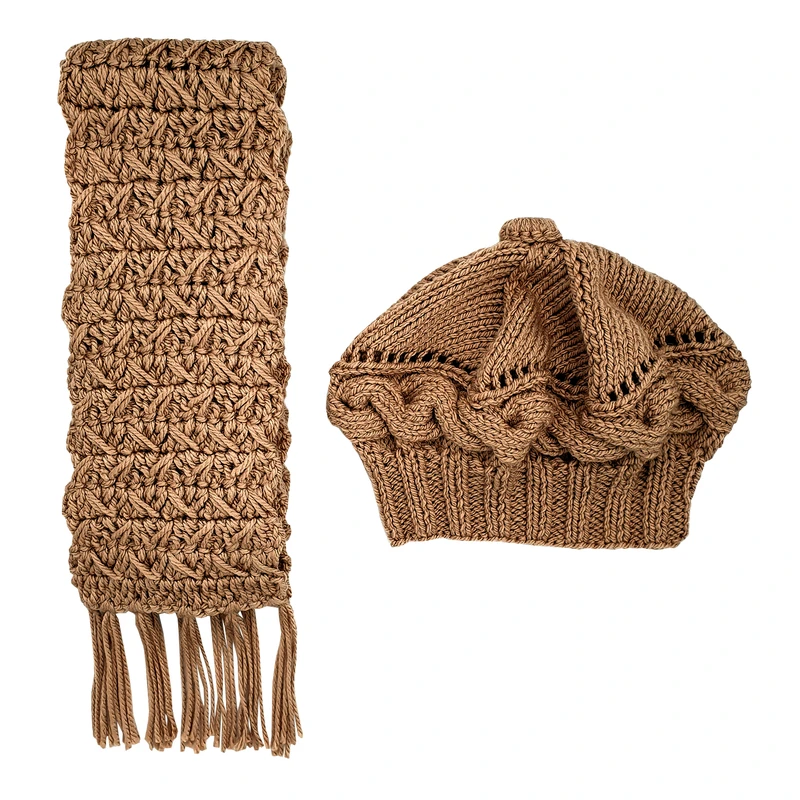 ست کلاه و شال گردن بافتنی زنانه مدل گیسبافت کد SHB3-LBR