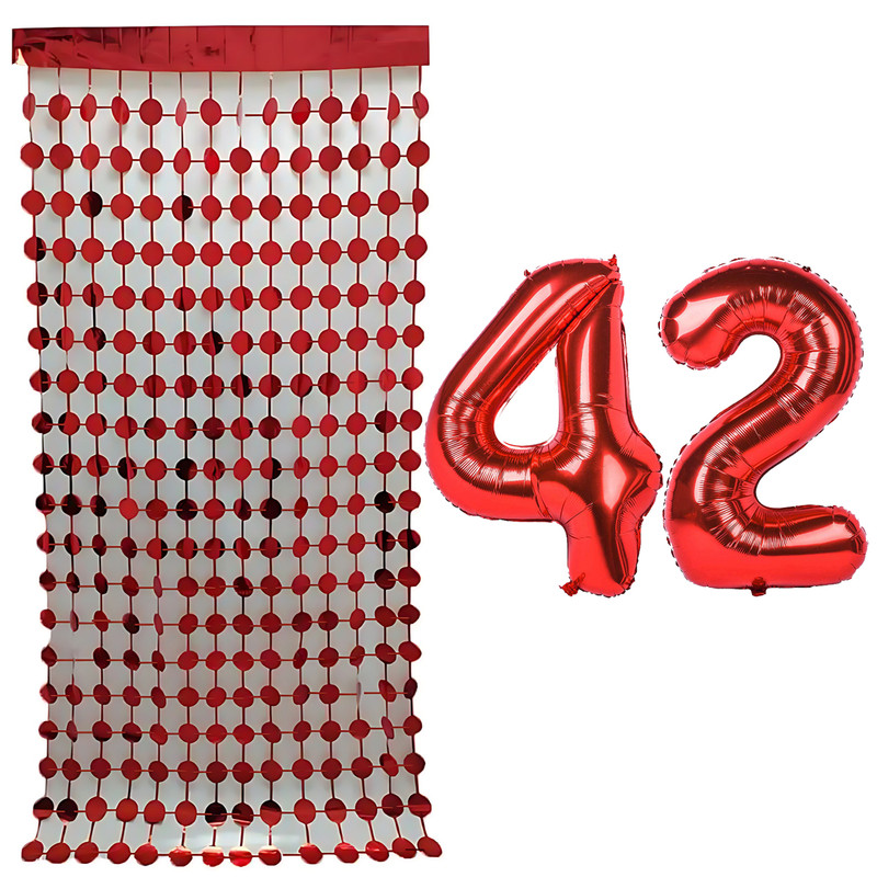 بادکنک فویلی مسترتم طرح عدد 42 به همراه ریسه تزئینی بسته 3 عددی