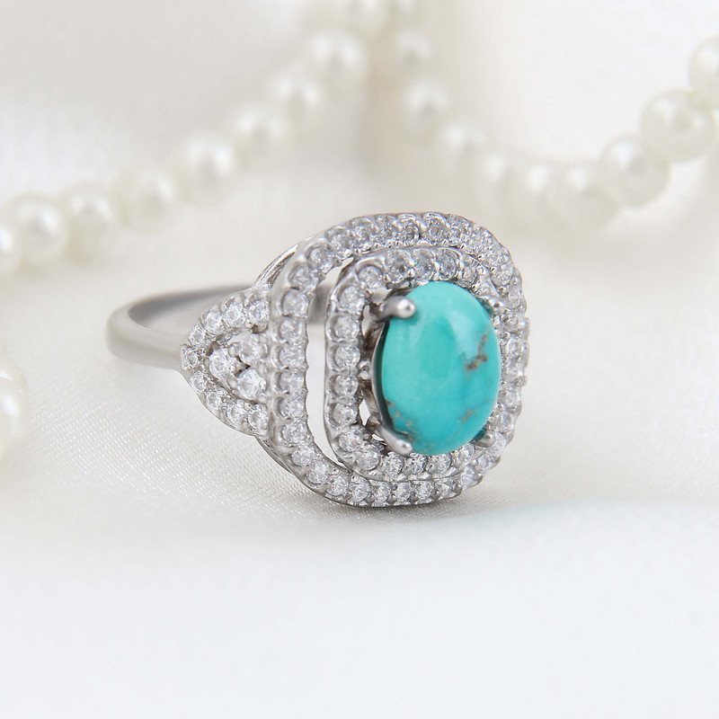 انگشتر نقره زنانه بازرگانی میلادی مدل فیروزه طبیعی نیشابور روکش رادیوم کد AWR_1633