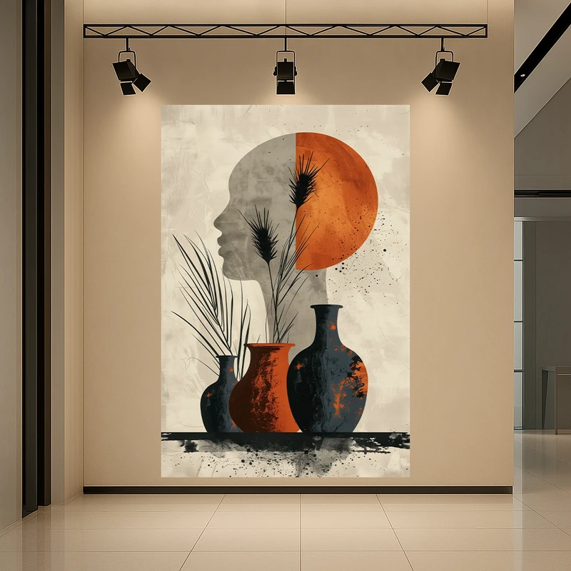 پوستر طرح نقاشی انتزاعی غروب و گلدان کد AR3059145