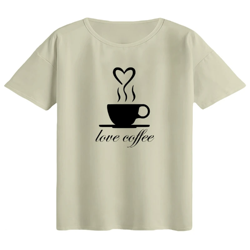 تی‌شرت اورسایز آستین کوتاه زنانه مدل باکسی طرح love coffee