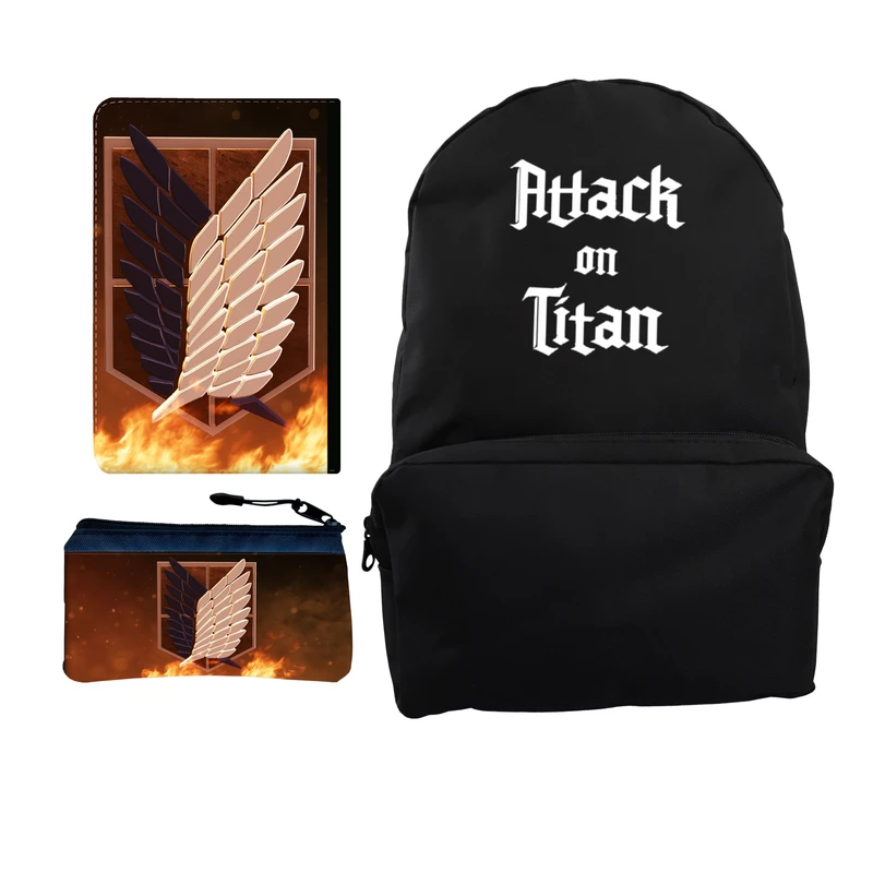 کوله پشتی مدل Attack On Titan کد KP-9896 به همراه کلاسور و جامدادی