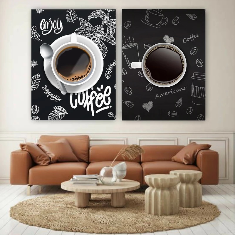 تابلو بوم طرح مخمل فنجان قهوه2 مجموعه 2 عددی کد AR303870