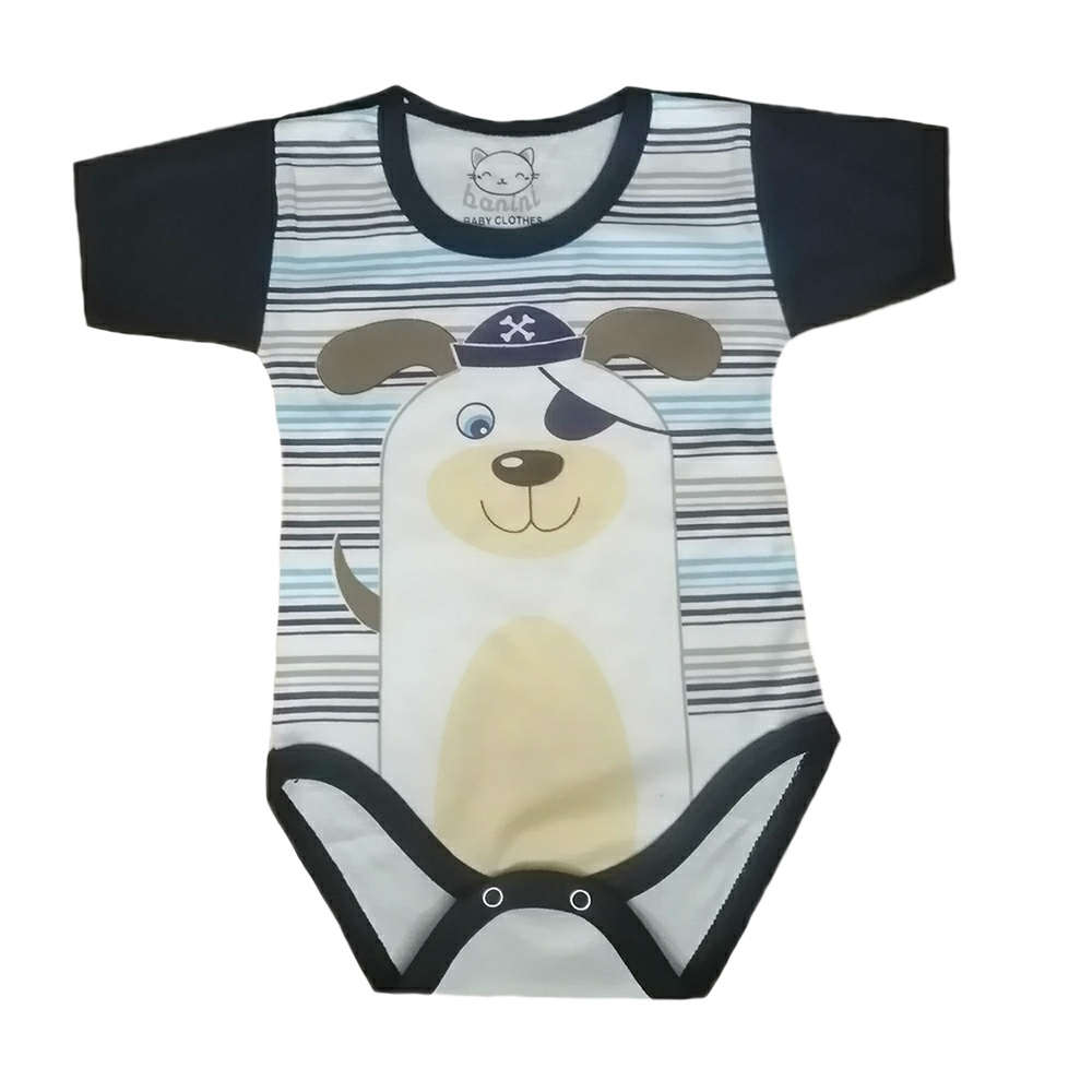 بادی آستین کوتاه نوزادی مدل خرسی رنگ سرمه ای