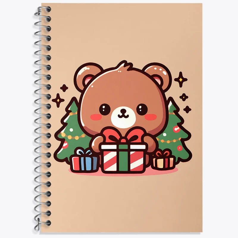دفتر زبان 50 برگ خندالو مدل سه خط طرح خرس و هدیه ی کریسمس کد N5929