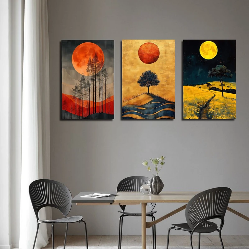 تابلو شاسی بکلیت طرح دشت و درخت و ماه مدل SH-3034 مجموعه 3 عددی