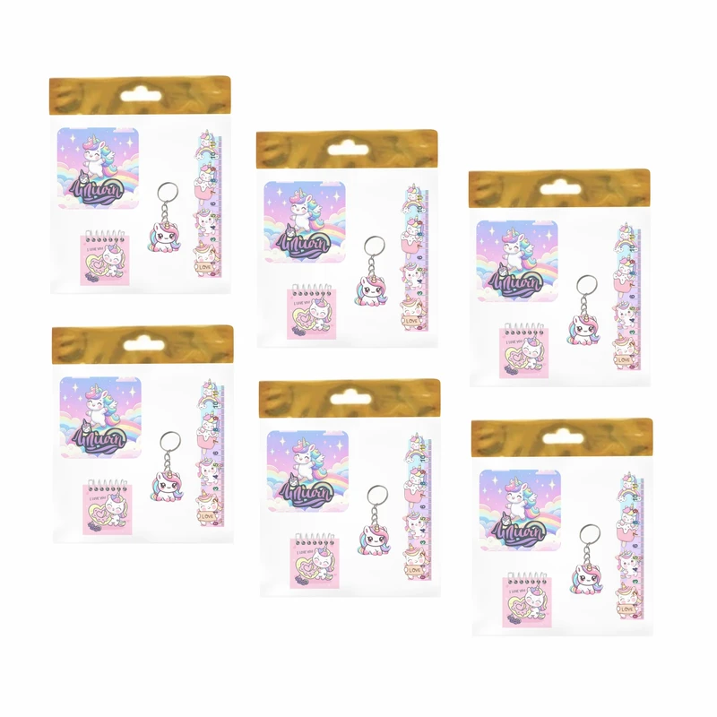 بسته لوازم تحریر مدل  4 تکه چوبی طرح تکشاخ یونیکورن کد2 مجموعه 6 عددی