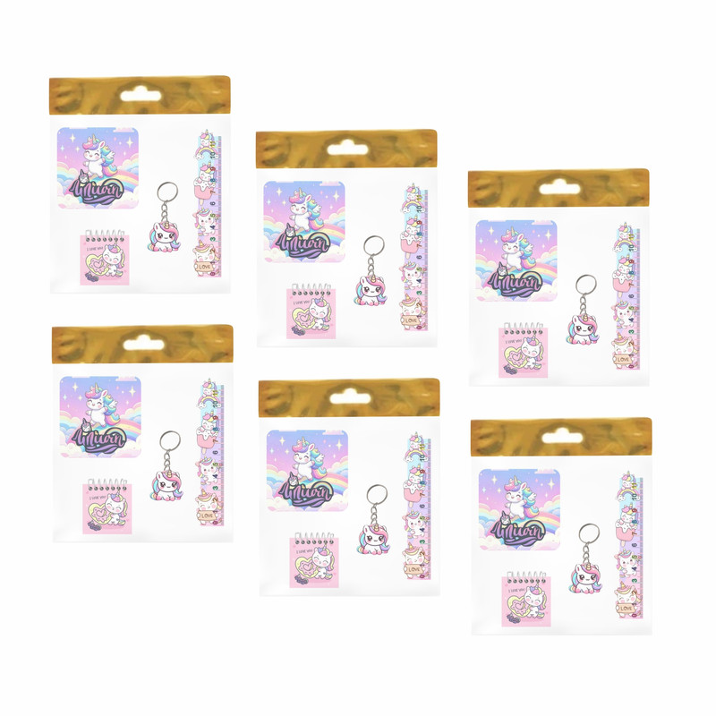 بسته لوازم تحریر مدل  4 تکه چوبی طرح تکشاخ یونیکورن کد2 مجموعه 6 عددی