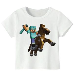 تی‌شرت آستین کوتاه پسرانه مدل ماینکرفت اسب W246 رنگ سفید
