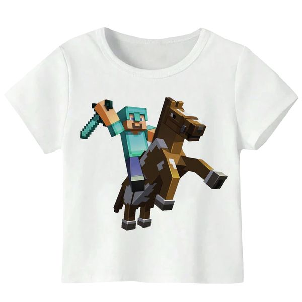 تی‌شرت آستین کوتاه پسرانه مدل ماینکرفت اسب W246 رنگ سفید