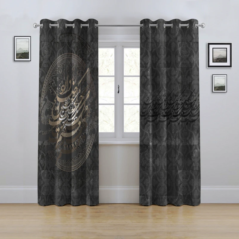 پرده مدل پانچی طرح خط نوشته سایز 280x145 سانتی متر