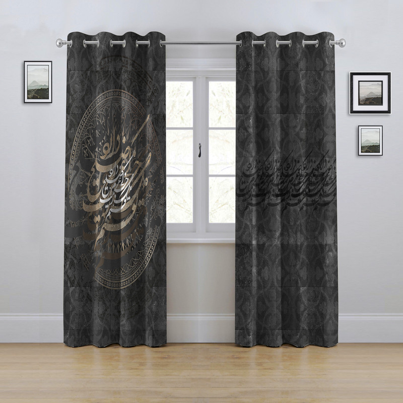 پرده مدل پانچی طرح خط نوشته سایز 280x145 سانتی متر