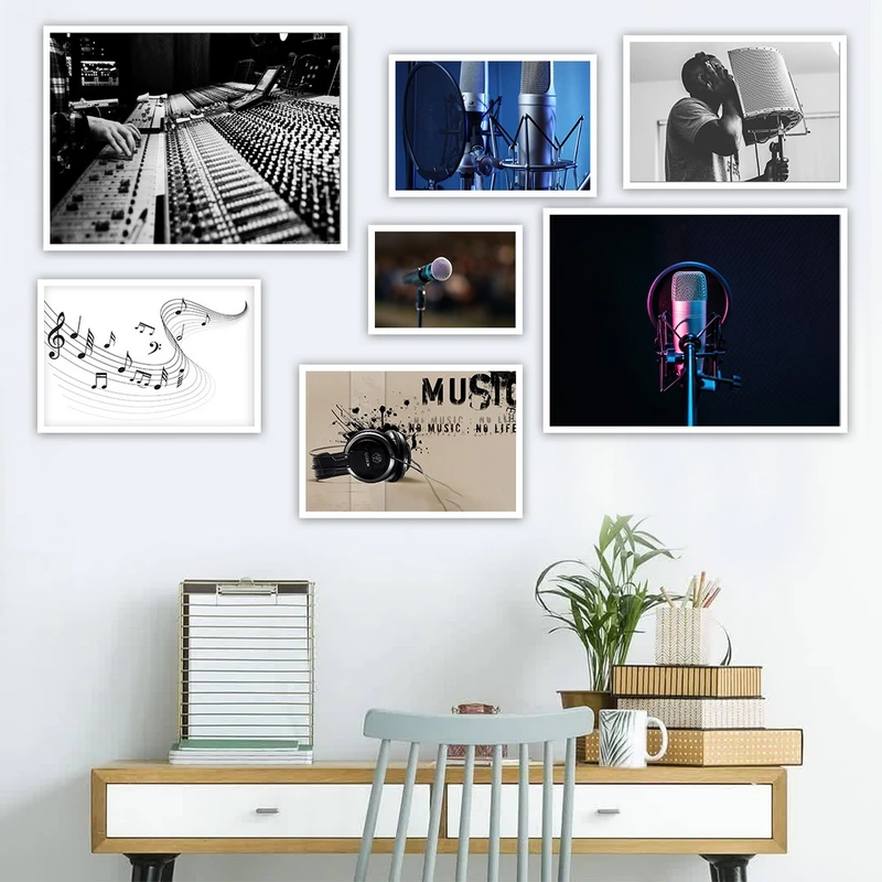 تابلو بکلیت طرح هنر موسیقی و میکروفون مدل W-913 مجموعه 7 عددی