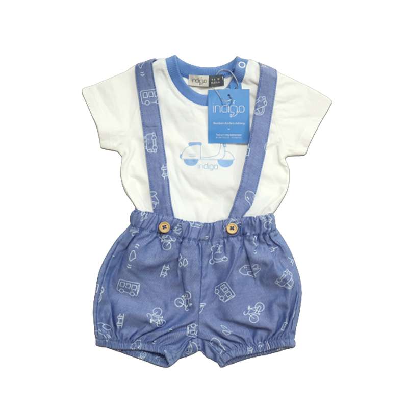 ست تی شرت و سرهمی نوزادی ایندیگو مدل موتور