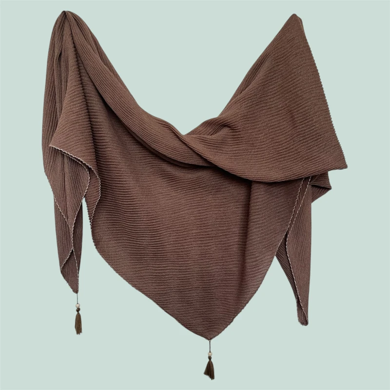 روسری زنانه مدل پلیسه نخی کرپ مزون دوز قواره بزرگ منگوله دار