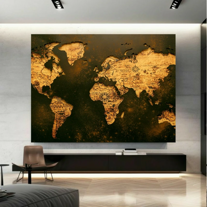 پوستر دیواری طرح نقشه جهان مدل قطب نما کد BK23218